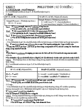 Ngữ pháp và bài tập Unit 7 môn Tiếng Anh Lớp 8 (Sách Thí điểm)